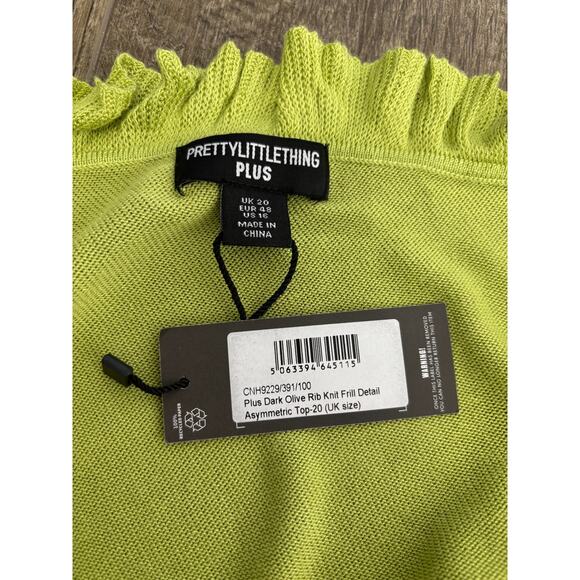 Pretty Little Thing Green Frill Detail Asymmetric One Shoulder Top Plus Size 16 - Picture 5 of 6